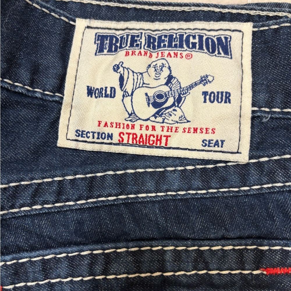 True Religion Men's Straight Jeans - Indigo Denim with White Stitching
